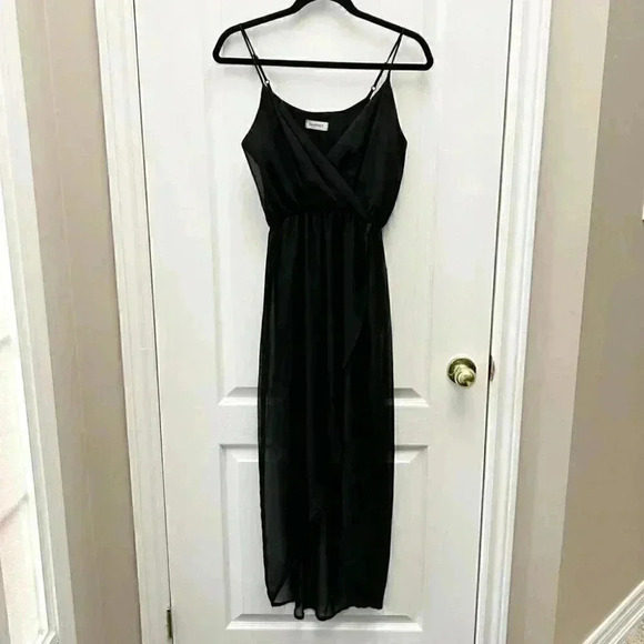 Smart Set Midi Maxi Dress Black Sheer Flowy High Low Wrap Front Asymmetric XS - Picture 4 of 16